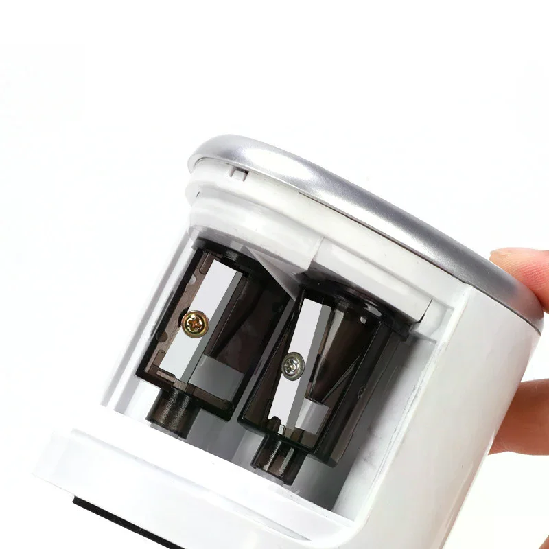 다기능 2PCS 자동 2홀 전기 스위치 연필 깎이 예비 블레이드 홈 오피스 연필 미술 드로잉 용품