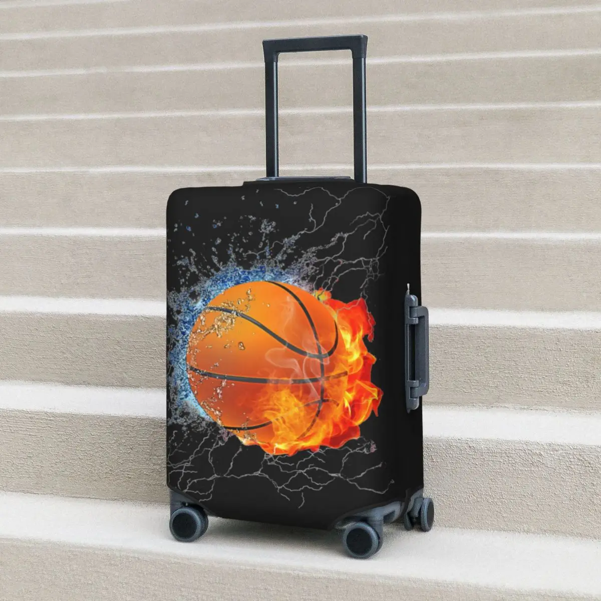 

Basketball Fire Water Illustration Suitcase Cover Sport Holiday Cruise Trip Flight Strectch Luggage Accesories Protection