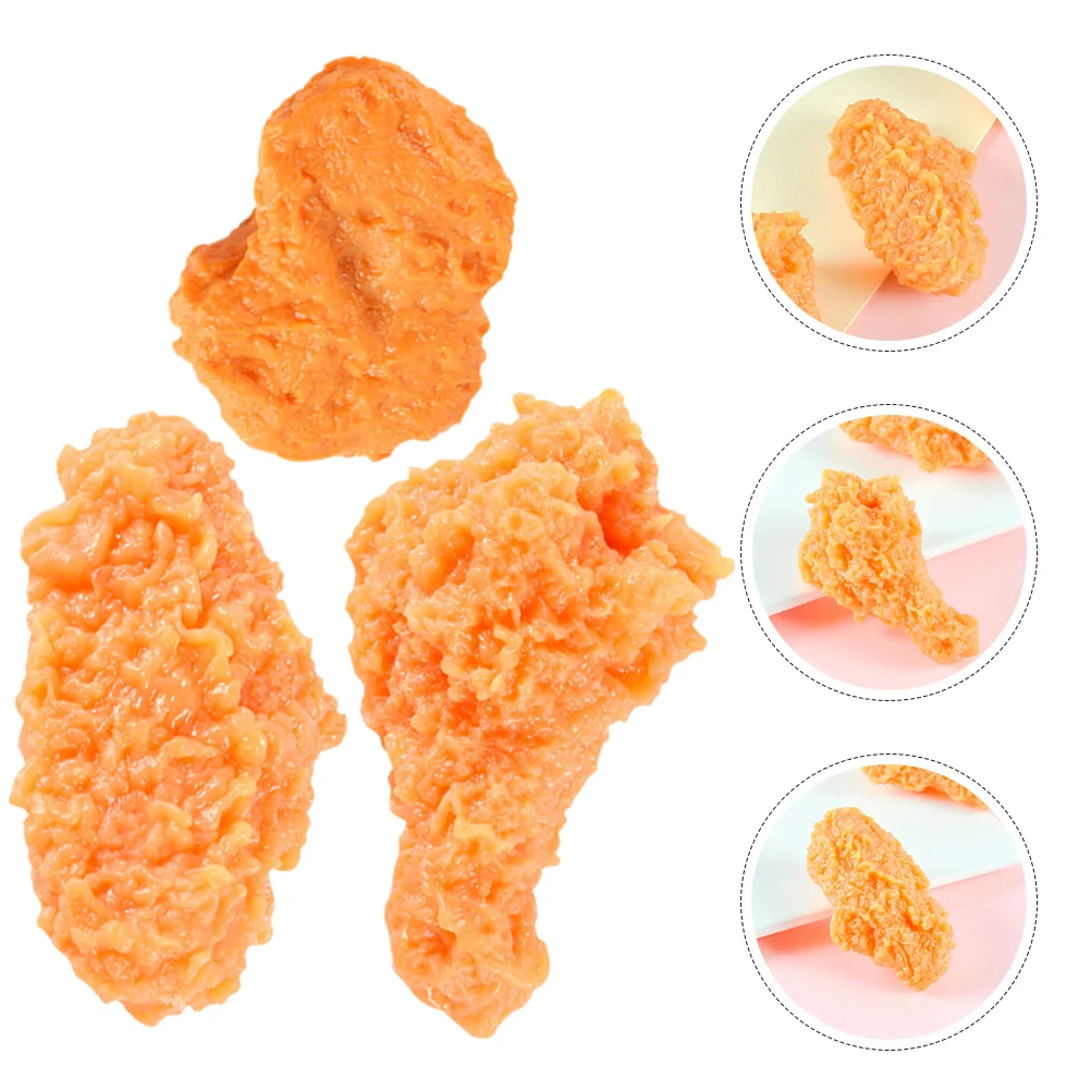 

3 Pcs Simulated Chicken Wings Photo Prop Model Nuggets Drumstick Fried Pvc Wear-resistant Food Decor