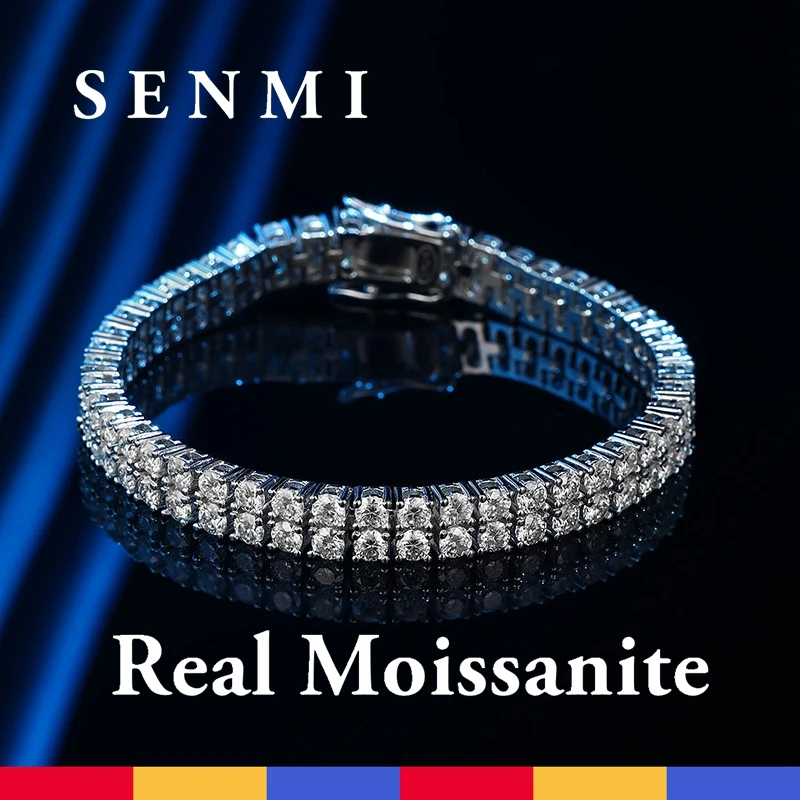 

SEMNI 0.1CT Real Moissanite Diamond Double Row Tennis Bracelets for Women Men Sparkling 925 Sterling Silver Luxury Fine Jewelry