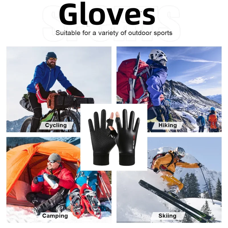 Description Picture 2 of itemTwo Fingers Flip-Up Gloves Hiking Camping Anti-slip Leather Waterproof Gloves Sports Training Gloves Cycling Fishing Gloves