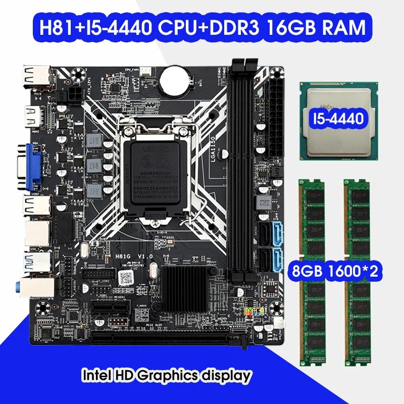 H81 Mainboard KIT LGA 1150 suite equipped with Intel core i5 4440 processor  DDR3 16GB (2 x 8GB) 1600MHz RAM memory SET - AliExpress