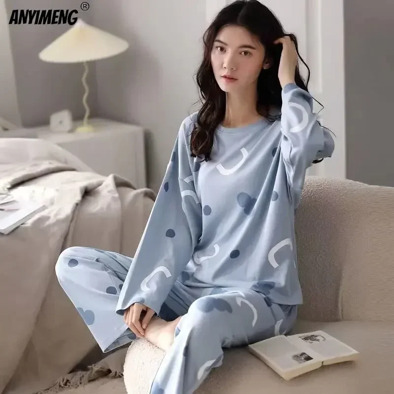 Women Pajamas Set Women Pajama Suit M-5XL Big Size Autumn Spring Pajamas Set For Women Kawaii Printing Sleepwear For Girl Fashion Long Sleeve O-neck Woman's Pijamas