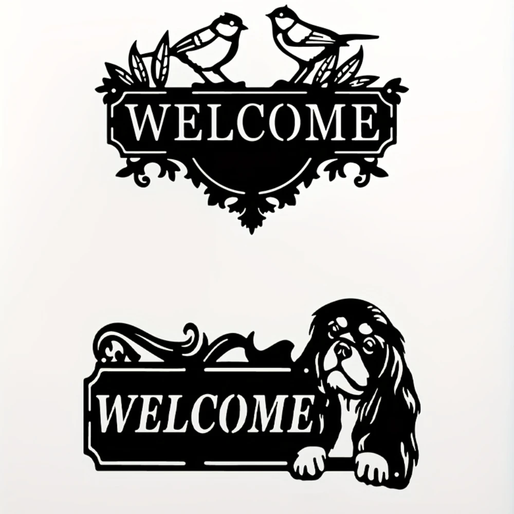 

Welcome Metal Sign for Front Door, Birds ,Dogs Welcome Metal Sign, Metal Wall Art, Home Decor, Scene Decoration, Front Door Sign