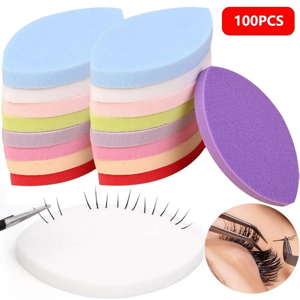 100PCS Soft False Eyelash Pads Reusable Lash Extension Practice Makeup Puffs Small Eye Shape Sponge Beginner Lash Map Training