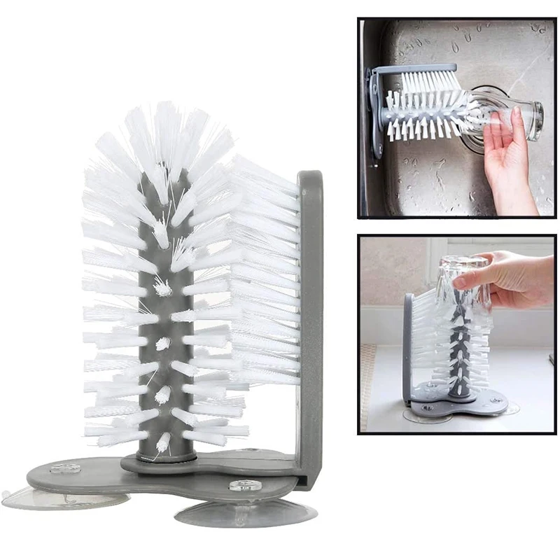 LMETJMA Water Bottle Cleaning Brush Glass Cup Washer with Suction Base Kitchen Sink Beer Glass Long Leg Cup Cleaning Brush JT113 1
