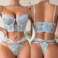 Ensemble de sous-vêtements en dentelle florale pour femmes, soutien-gorge push-up, brassière à armatures, kit de soutien-gorge délicat, tenue sexy, grande taille 1
