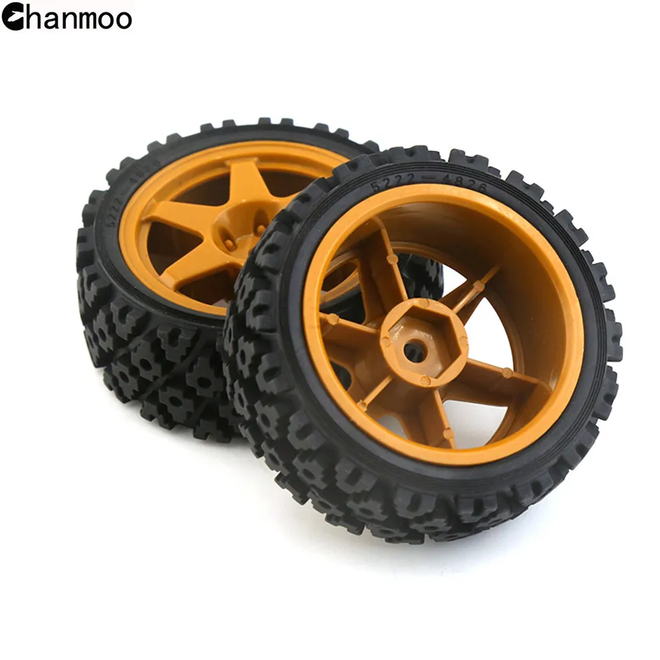 1/10 RC Rally Tires & Wheels - 12mm Hex, 68mm Diameter, Soft Rubber For Tamiya XV01, HPI, TT02, 4PCS Set
