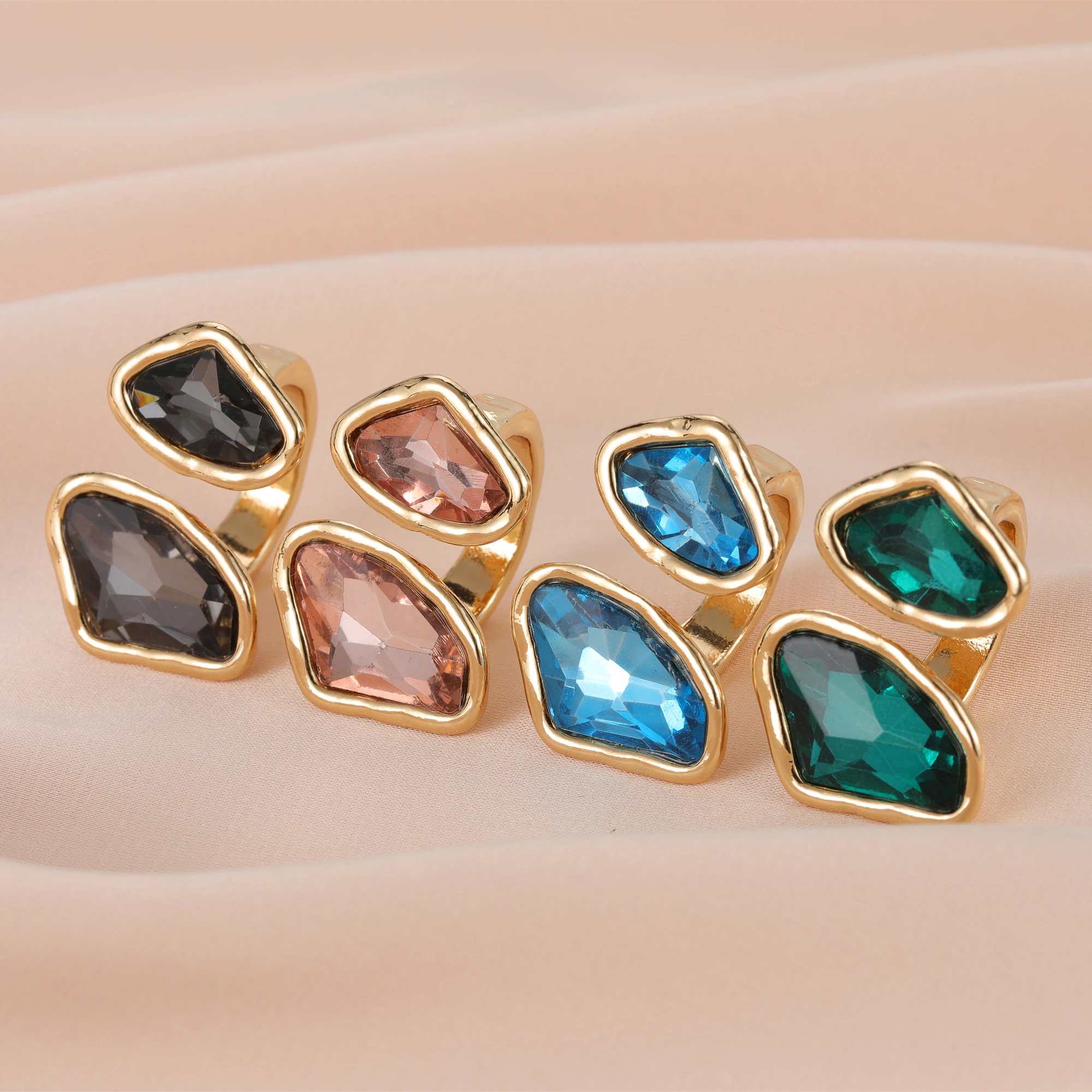 Anslow-신상품 골드 컬러 도금 디자인 불규칙한 크리스탈 유행 여성 파티 금속 반지 액세서리, 드롭 배송 선물