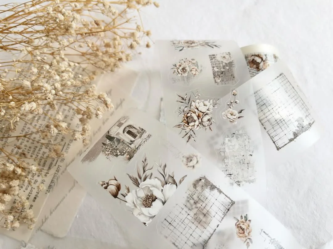 Creawithgaby Studio 빈티지 Amantea 꽃 Washi PET 테이프 플래너 DIY 카드 만들기 스크랩북 계획 장식 스티커