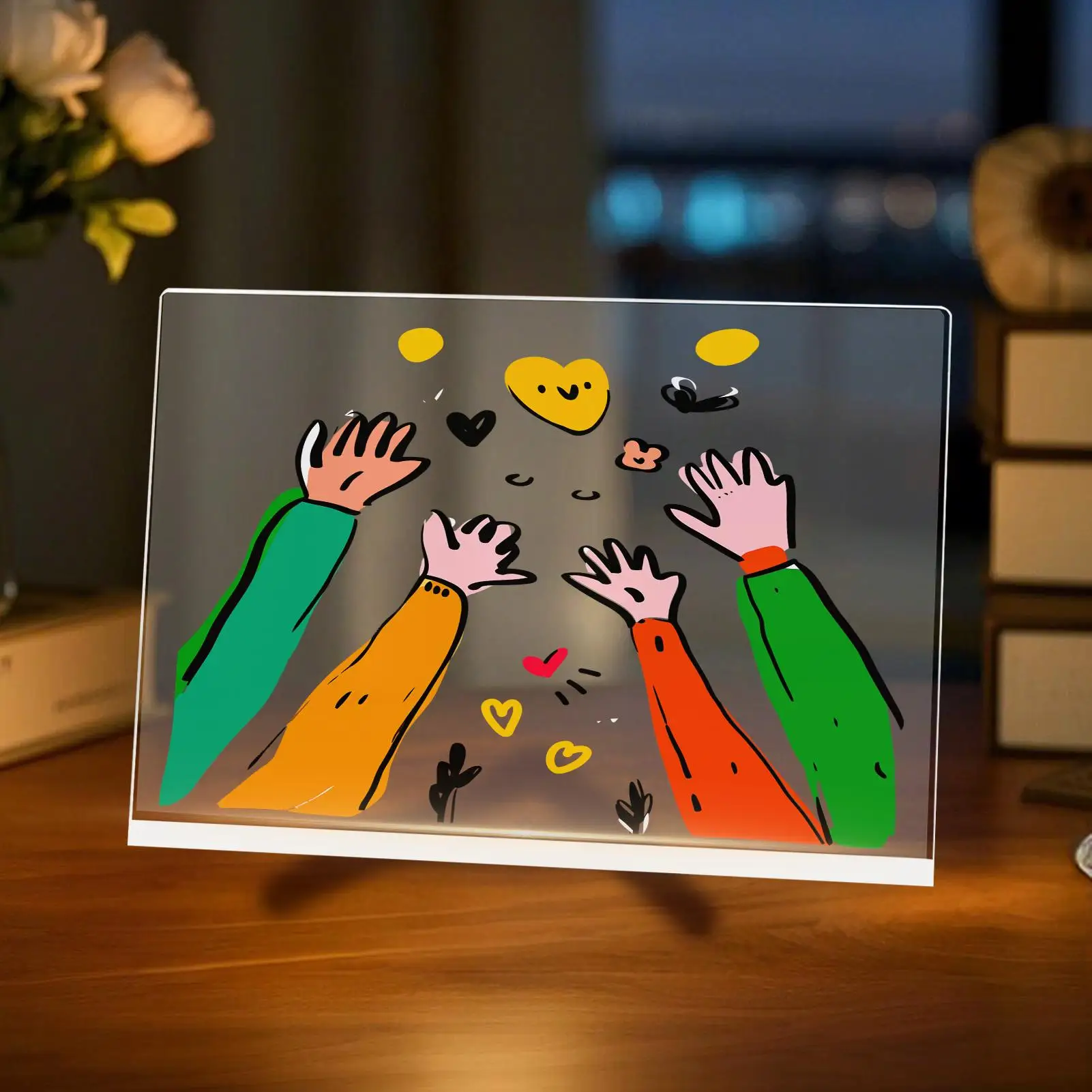 LED 쓰기 보드 투명 아크릴 게시판 화이트보드 12색 펜과 조절 가능한 접이식 스탠드 포함 건식 지우기 라이트 업 아크릴