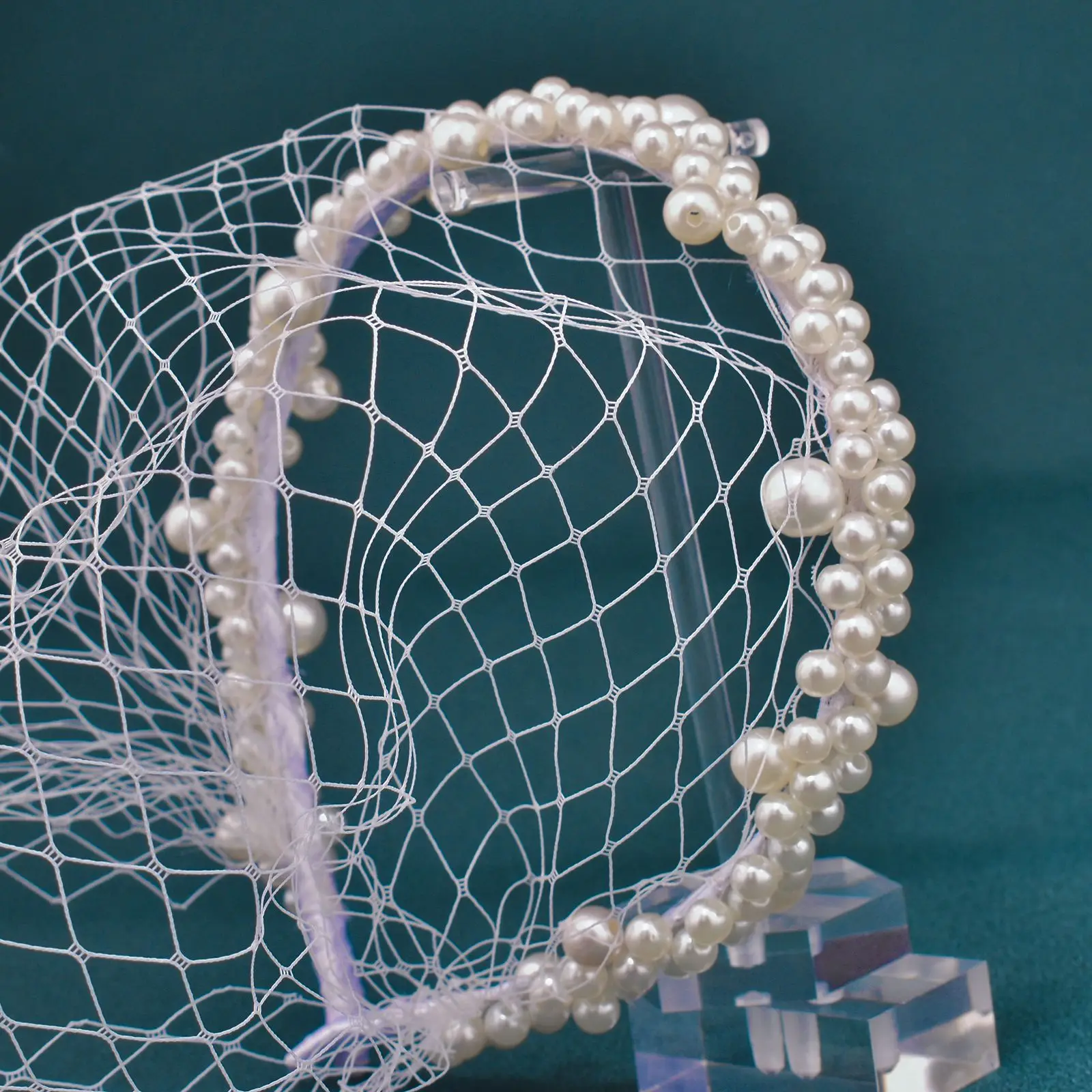 JM26 Tüllkäfigschleier mit Perlen Hochzeit Vogelkäfigschleier mit Stirnband Gesichtsbedeckung Braut Kopfschmuck Hochzeitsaccessoires Mariage – Detail 4