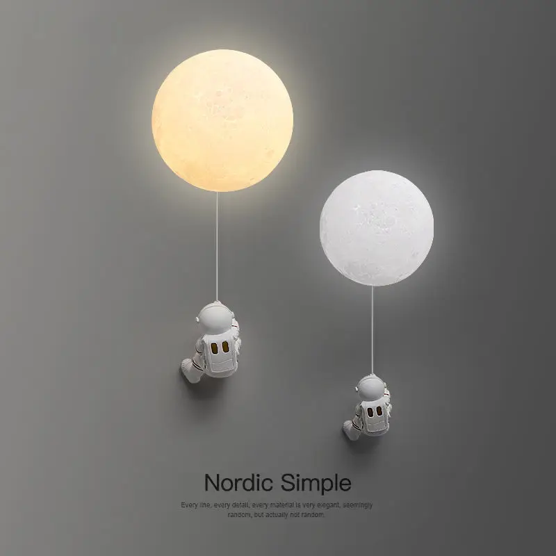 

Children's Room Moon Wall Lamp Creative Astronaut Cartoon Bedroom Bedside Background Wall Lamp Lighting Hallway Light 110-220V
