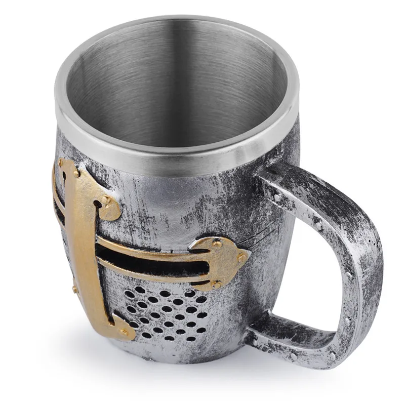 

Medieval Crusader Beer Mug Resin Stainless Steel Retro Knight Style Tankard Coffee Cup Tea Mug Gothic Pub Bar Party Gift