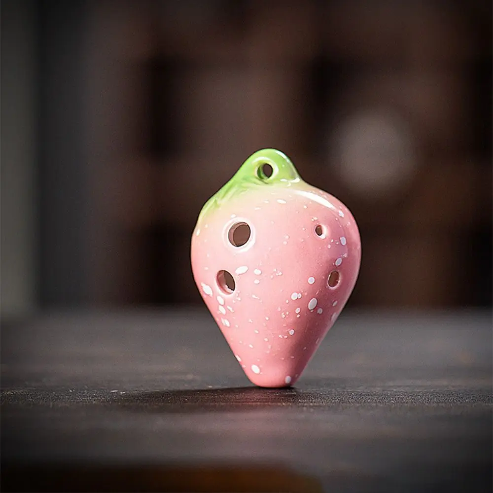Cute Strawberry Shaped Ocarina C Tone Creative 6 Holes Ceramic Ocarina Gradient Color Portable Kids Musical Instruments Toy