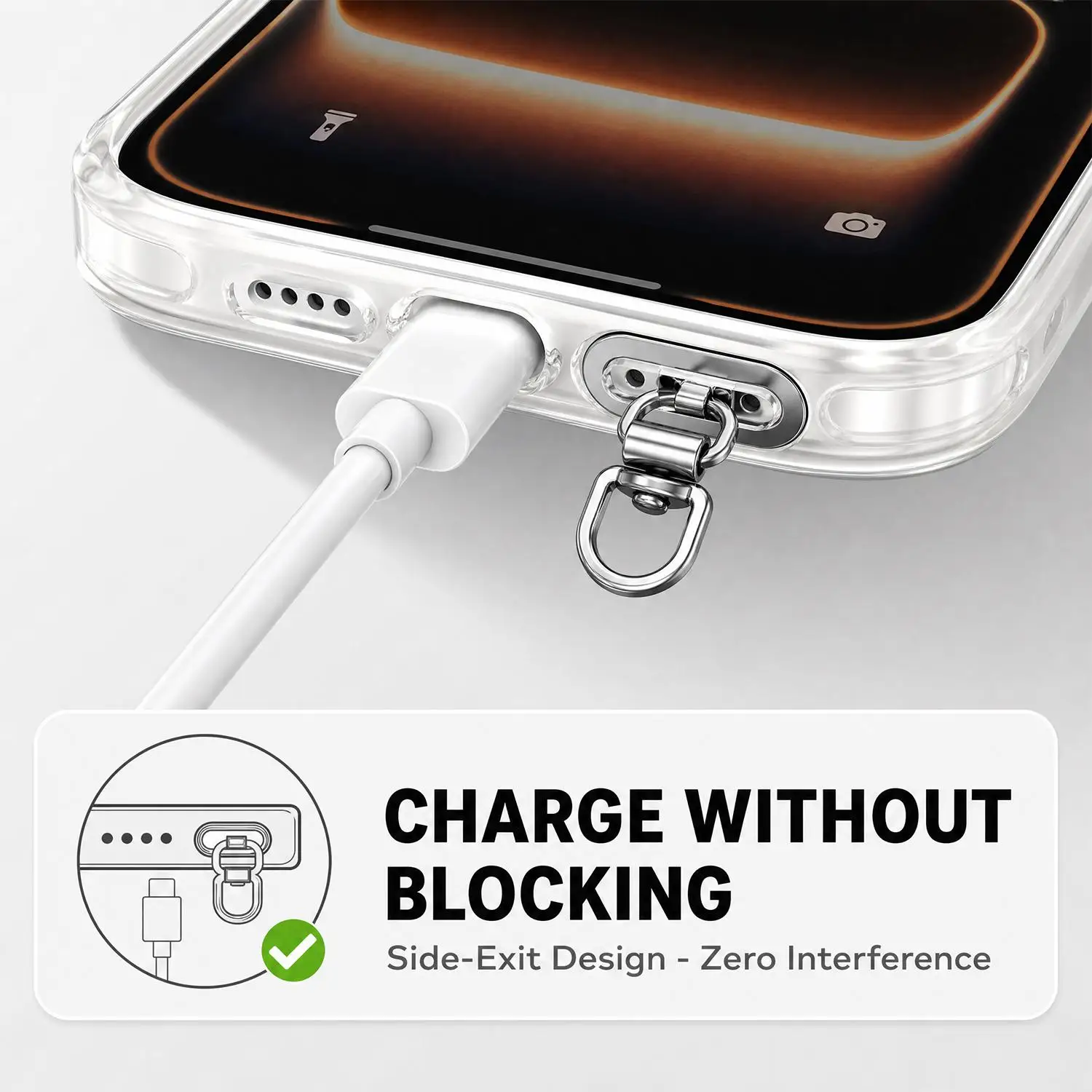 Ultra-Thin Rotatable Stainless Steel Phone Lanyard Patch with Hanging Cord Clip