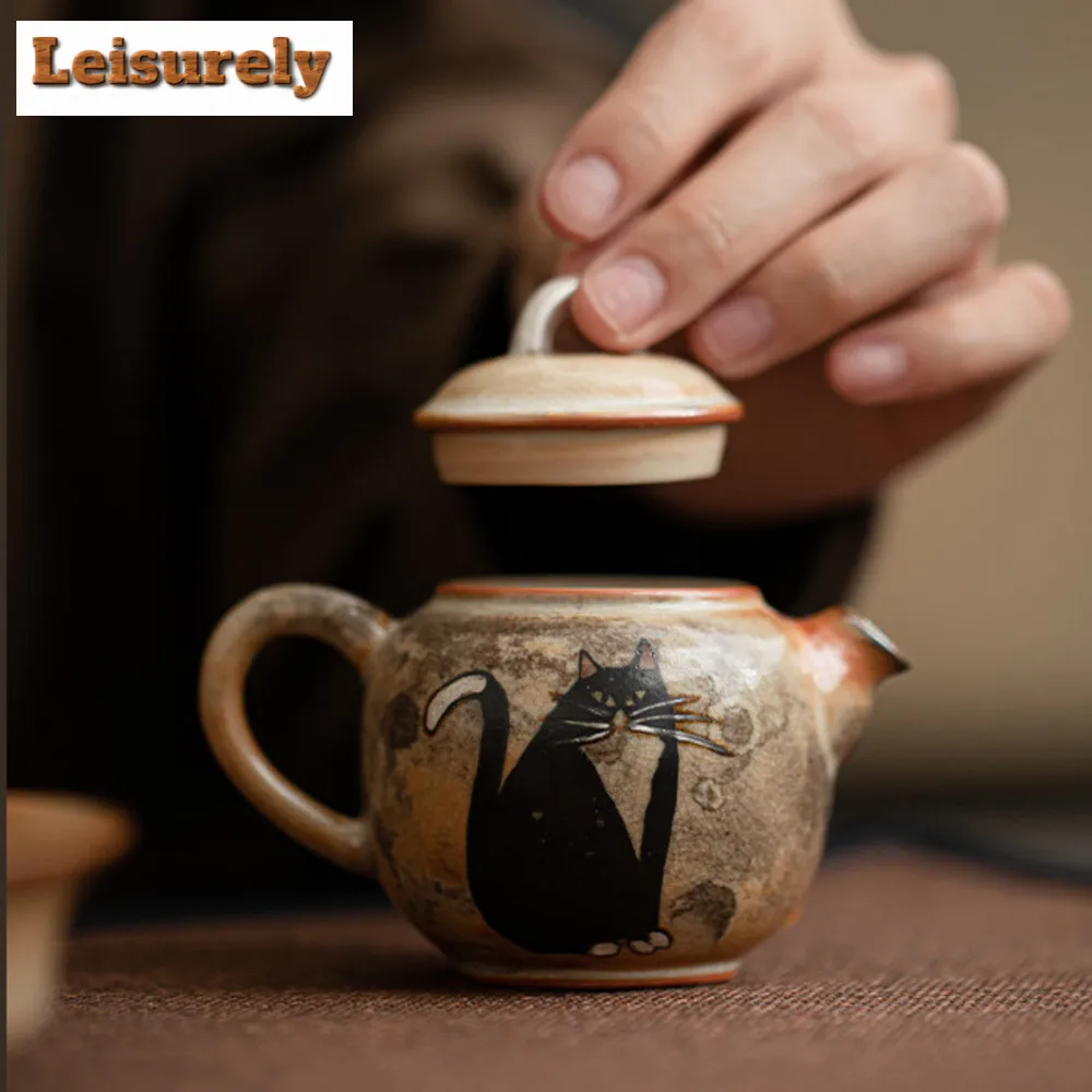 100ml Kiln Chnage Zhiye Cat Ceramic Teapot Wood-fired Porcelain Small Pot Making Tea Ball Hole Filter Kettle Kung Fu Teaset