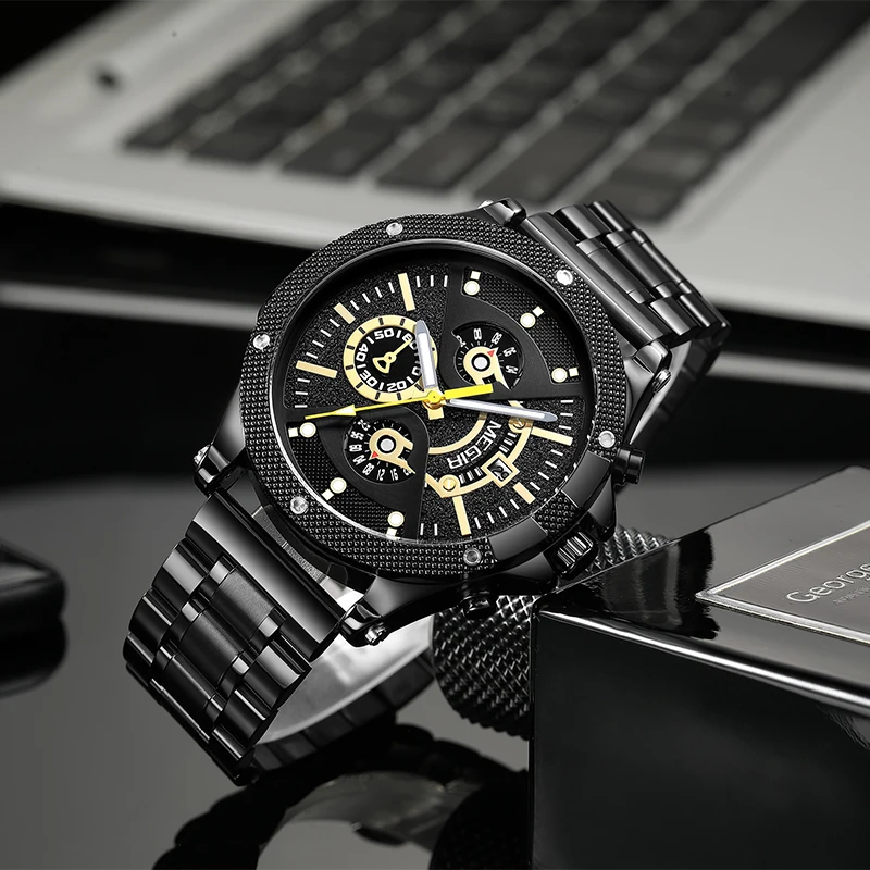 MEGIR Watches Men's Sport Quartz Chronograph Wristwatches Luxury Stainless Steel Clock with Luminous Watch Relogio Masculino