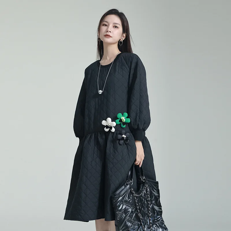 여성용 루즈한 대형 디스플레이 면 의류 드레스, 얇은 긴 면 의류, 패딩 재킷, 틈새 디자인, 봄 신상