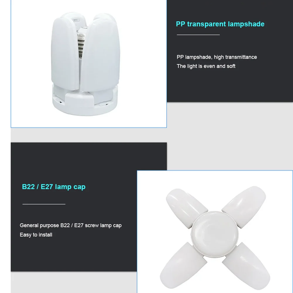 6500K LED Deformable Garage Lamp E27 Foldable Adjustable Panels Ceiling Lights Workshop Industrial Barn Lighting