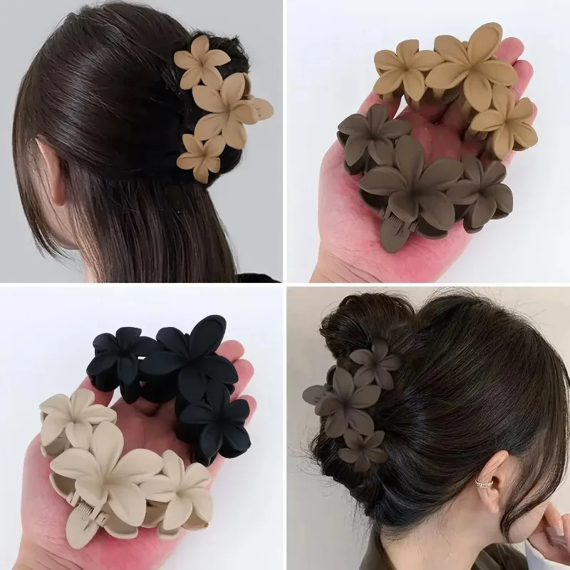 2pcs Flower Hair Clip, Women's Retro Temperament Multifunctional Board Headpiece, Frosted Shark Clip, Creative and Interesting