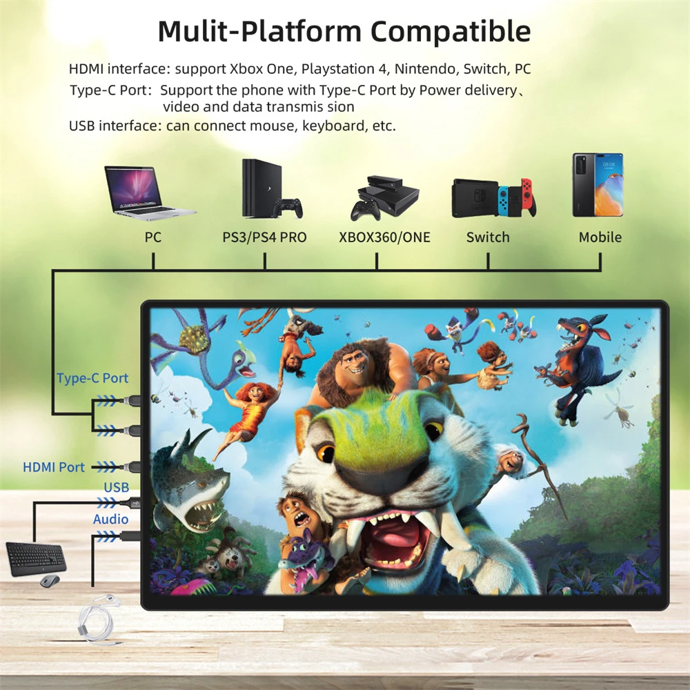 14 ġ ġ  PC ӿ ޴  IPS г 1920x1080P USB Ÿ C HDMI-ȣȯ ÷, ƺ ȭ Ʈ
