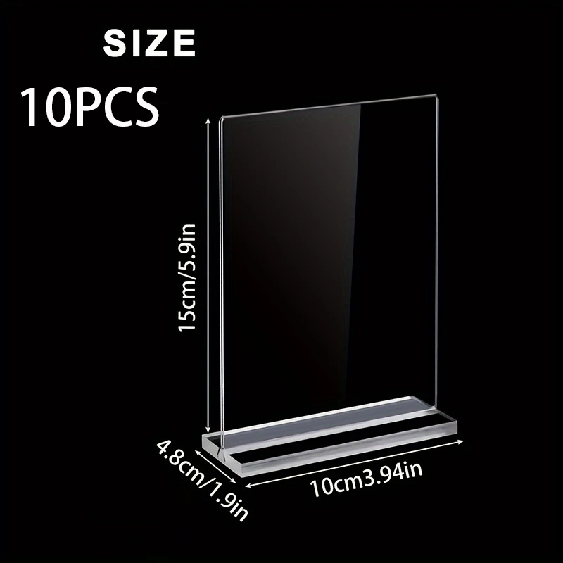 10 יחידות מחזיקי סימנים אקריליים, מחזיקי סימנים על שולחן דו צדדיים, מסגרת תמונה מחזיק נייר תצוגה