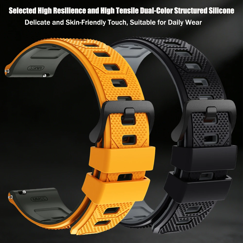 22mm Silicone Sports Watch Strap - Universal Fit, Multiple Compatible Models