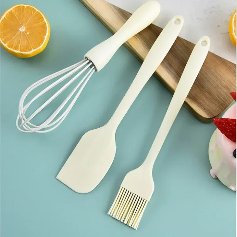3 Pieces Baking Set Food Grade Silicone Heat Resistant Cream Scraper Egg Beater Grease Brush Kitchen Cake Baking Tools