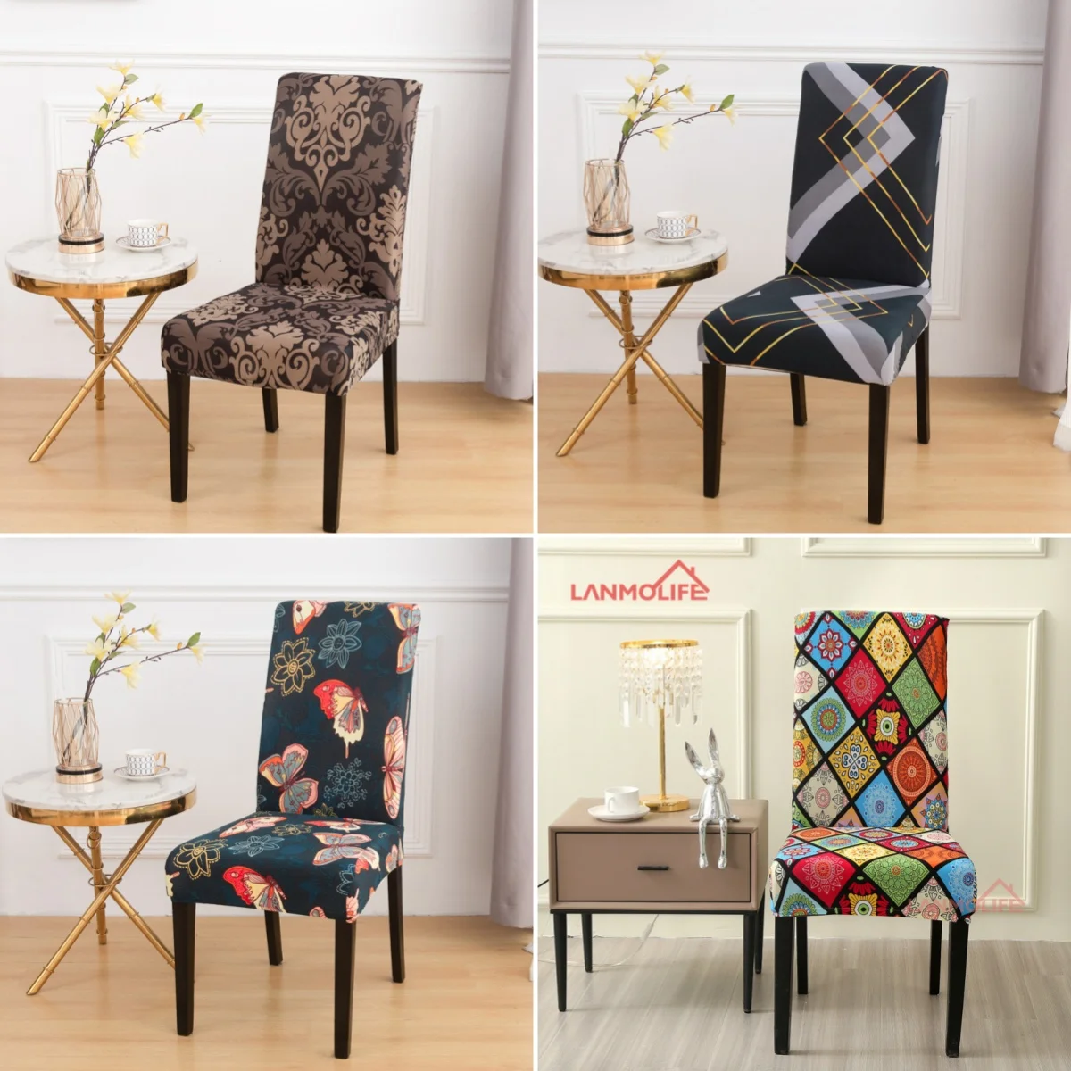 LANMOLIFE Printed Stretch Chair Cover Big Elastic Seat Chair Covers Office Chair Slipcovers  Hotel Home Decoration