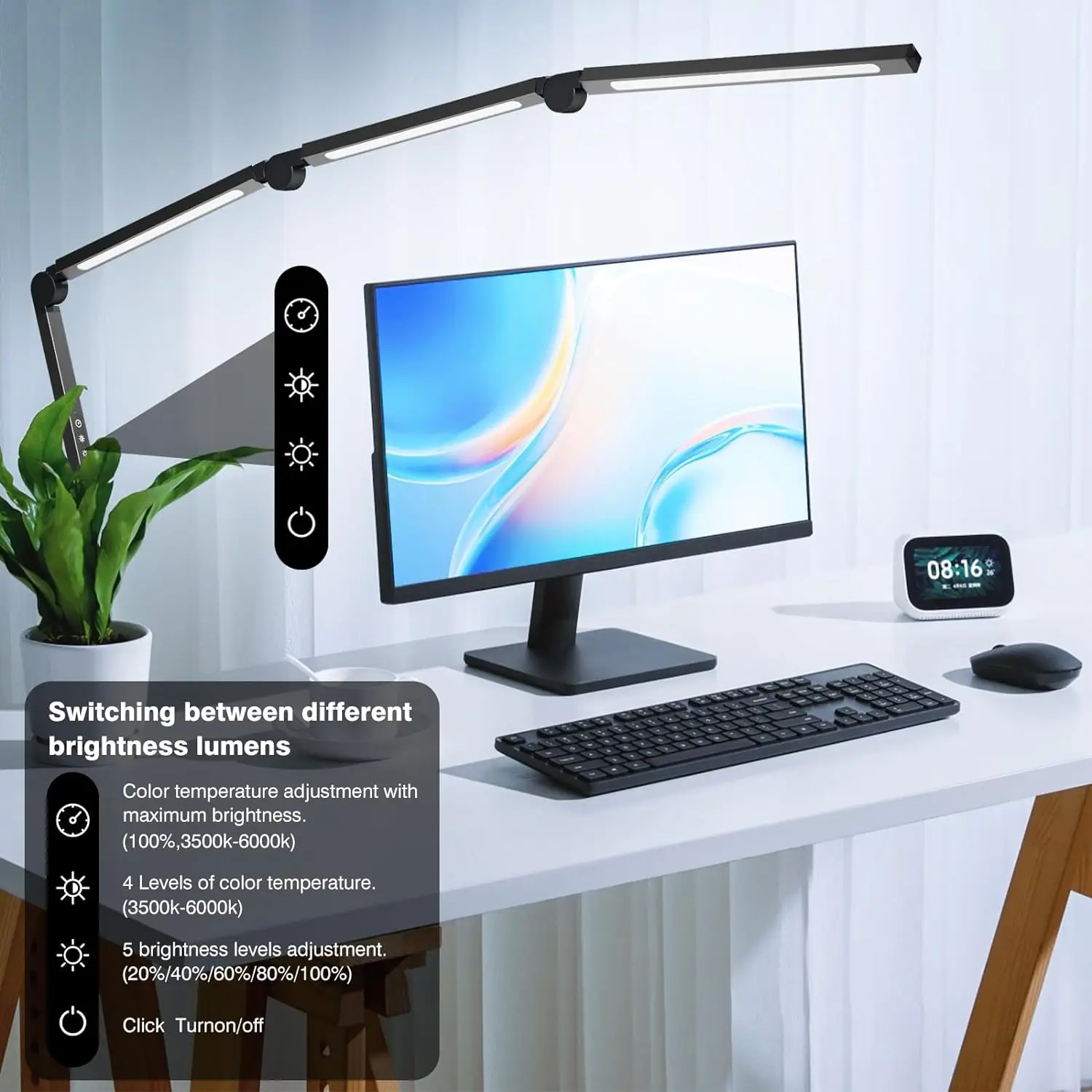 LED Desk Lamp with Clip, Multi-Angle Flexible 4-Segment 3-Light Source Office Desk Lamp, Table Lamp for Home Office Studio 5