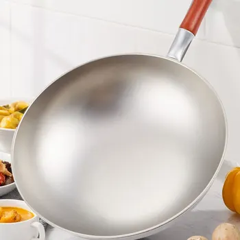 붙지 않는 순수 티타늄 웍 주방 조리기구, 코팅되지 않은 프라이팬, 가정용 둥근 바닥 냄비, 가스 밥솥