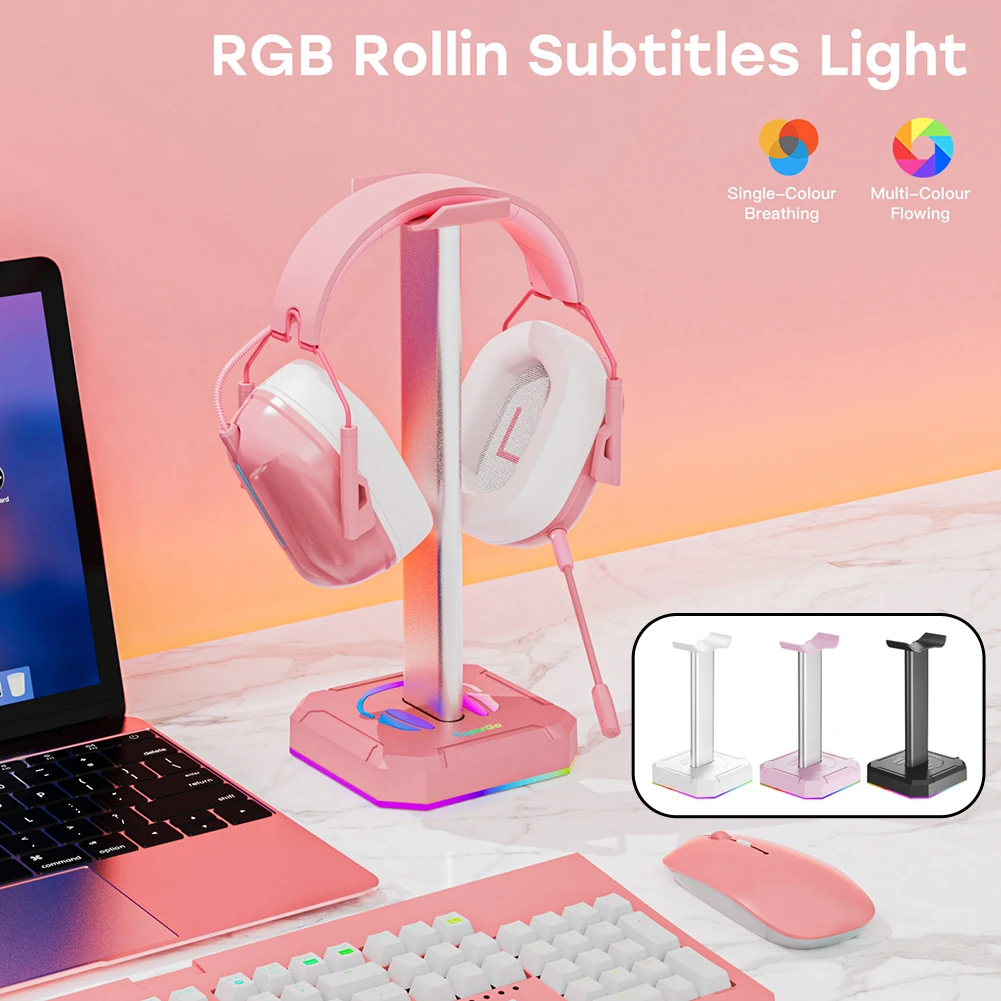 Link Dream Soporte para auriculares para juegos con luz RGB, 2 puertos de  carga USB, barra de soporte de aluminio, reposacabezas flexible