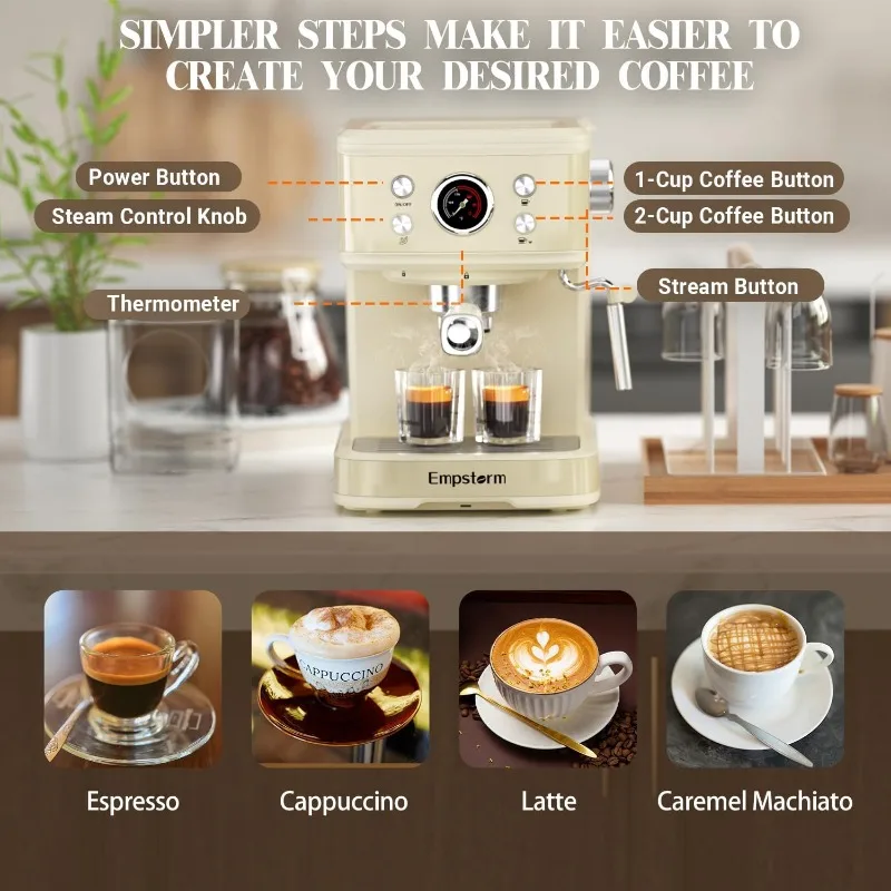 Empstorm Espresso Machine 20 Bar, 2 IN 1 Cappuccino Machine and Milk Frother Steam Wand Compatible for NS Original Capsules 6