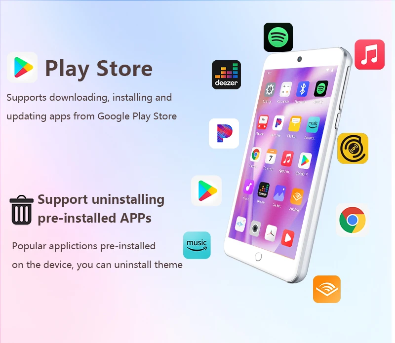 96GB (64GB+32GB) mp3 player with Camera Android 13.0 with Bluetooth 5.0 and WiFi, 4.3-inch touch screen, Spotify,Audible,Pandora
