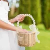 Flower Basket Woven Rattan Storage Container Box Portable Wedding Girl Baskets with Handle Wedding Party Home Decoration 1