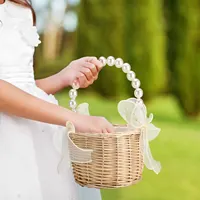Flower Basket Woven Rattan Storage Container Box Portable Wedding Girl Baskets with Handle Wedding Party Home Decoration 1