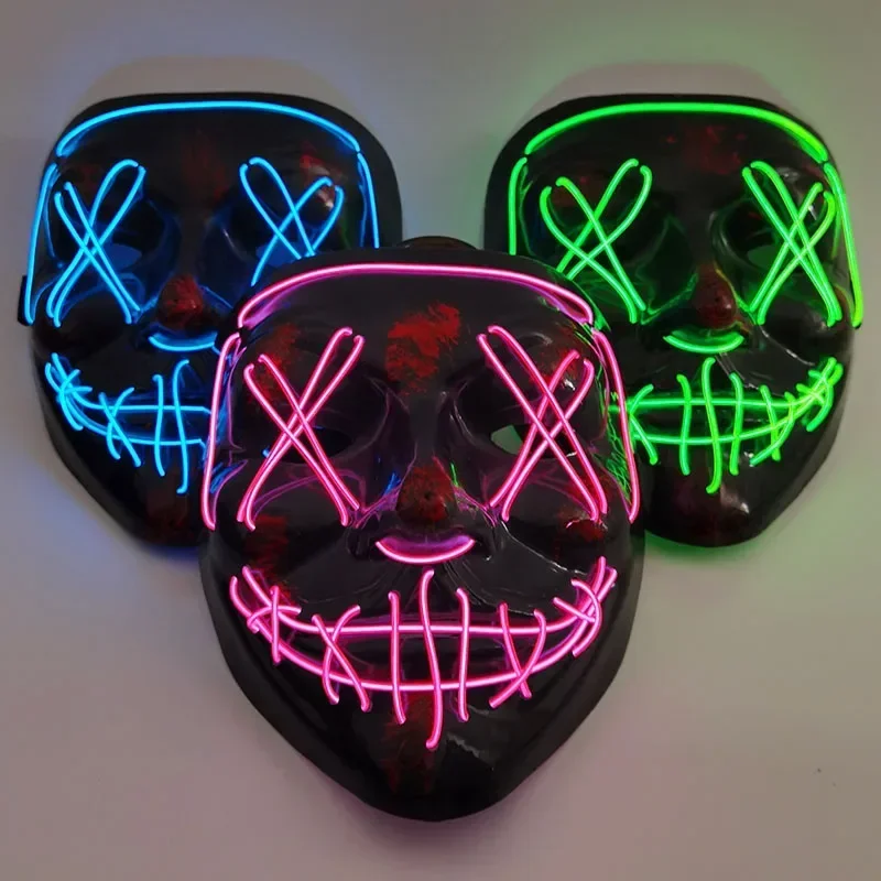 Scary Glowing Mask LED Luminous Purge Mask Halloween Horror Neon Light Up Cosplay Party Mask Fstival Costume Supplies