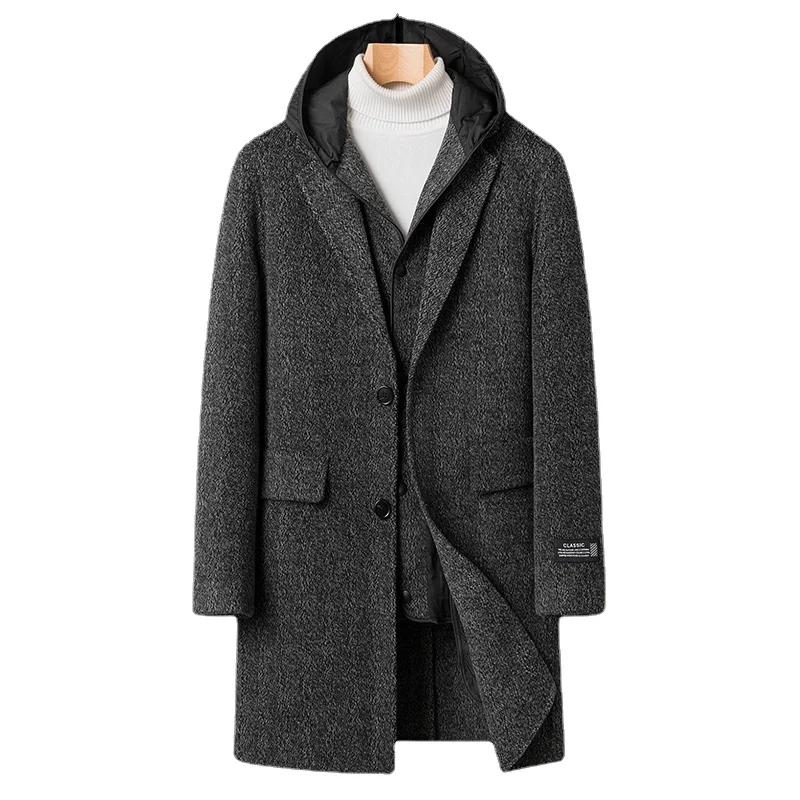 

2024- New Fashion Casual Business Non-ironing Wool White Duck Down Hooded Inner Liner Can Be Removed on Both Sides of The Coat
