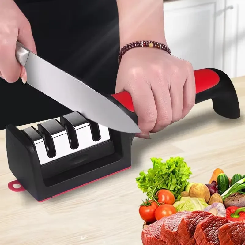 Kitchen Knife Sharpener Knife Sharpener Handheld Multi-function 3/4 Stages Type Quick Sharpening Tool With Non-slip Base Kitchen Knives Accessories
