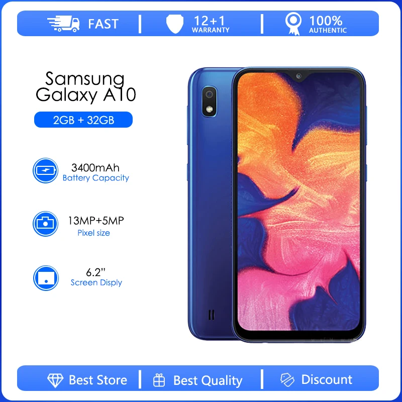 

Samsung Galaxy A10 A105F Refurbished-Original Unlocked A105FN A105G A105M Android Wi-Fi GPS 13.0MP LCD 6.2'' 2GB RAM 32G Rom