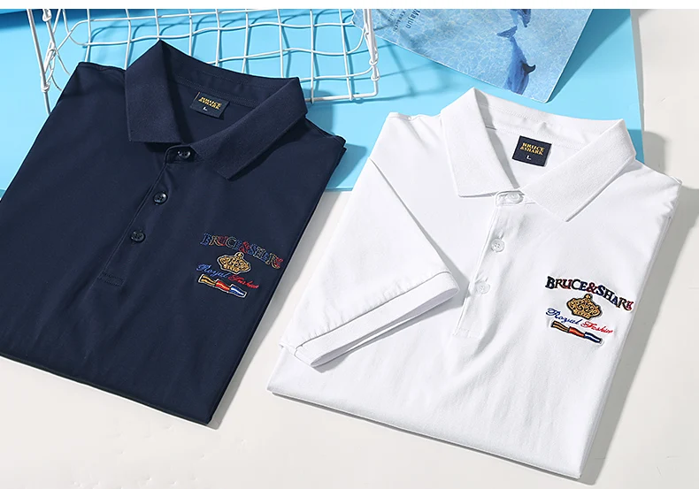 2025 Summer Solid Color Men's Short Polos Bruce&Shark Fashion Embroidery Straight Men's Navy Polo Shirt Thin Cotton Big Size 4XL 20 S37d65deb4350444c83b5e93466e4854cH