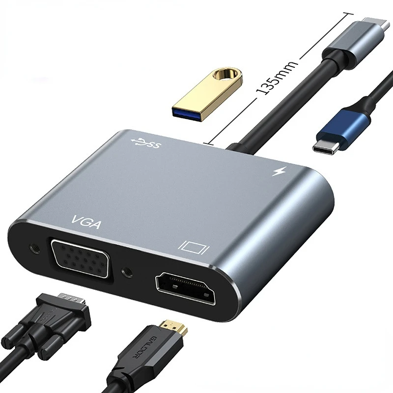 

USB HUB To 4K HDMI-compatible Type C Adapter USB 3.0 HUB VGC AV Connector OTG Adapter For Macbook Pro Air M1 PC Laptop Computer