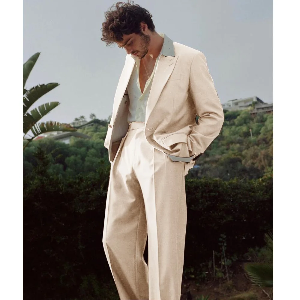 Classic Men's Suit Jackets Men's Spring and Summer New Serge Suit Two-piece Business Casual Single-breasted French Suit Blazers