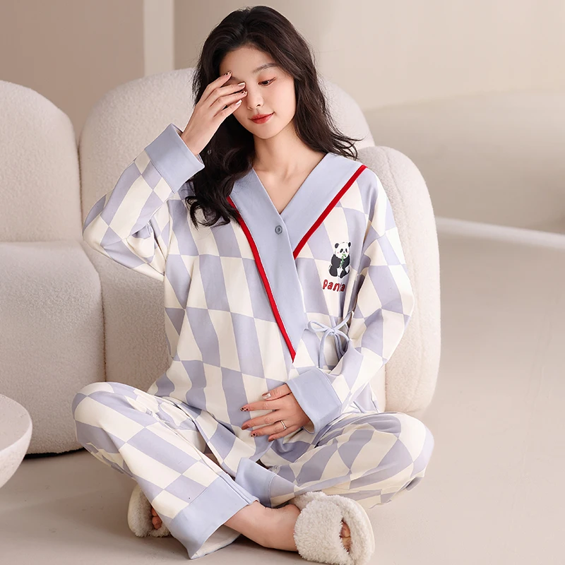 Autumn Postpartum Woman Breastfeeding Pajama Sets Long