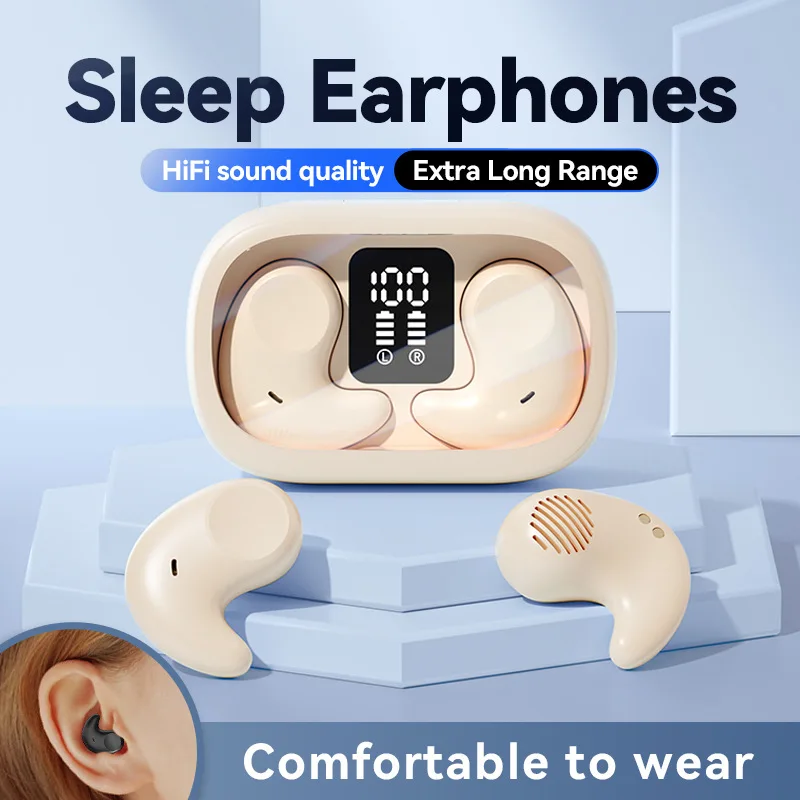 Wireless Earbuds Lightweight 58H Playtime In-Ear LED Battery Display Comfortable Fit Sleep Earbud Compatible With All Cellphone