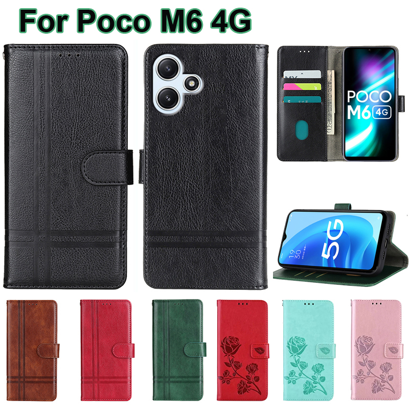 Book Case for Xiaomi Poco M6 4G Capa For funda de telÃ©fono Redmi 13 4G Flip Cover For Etui Xiaomi Redmi 13 PocoM6 4G Phone Coque