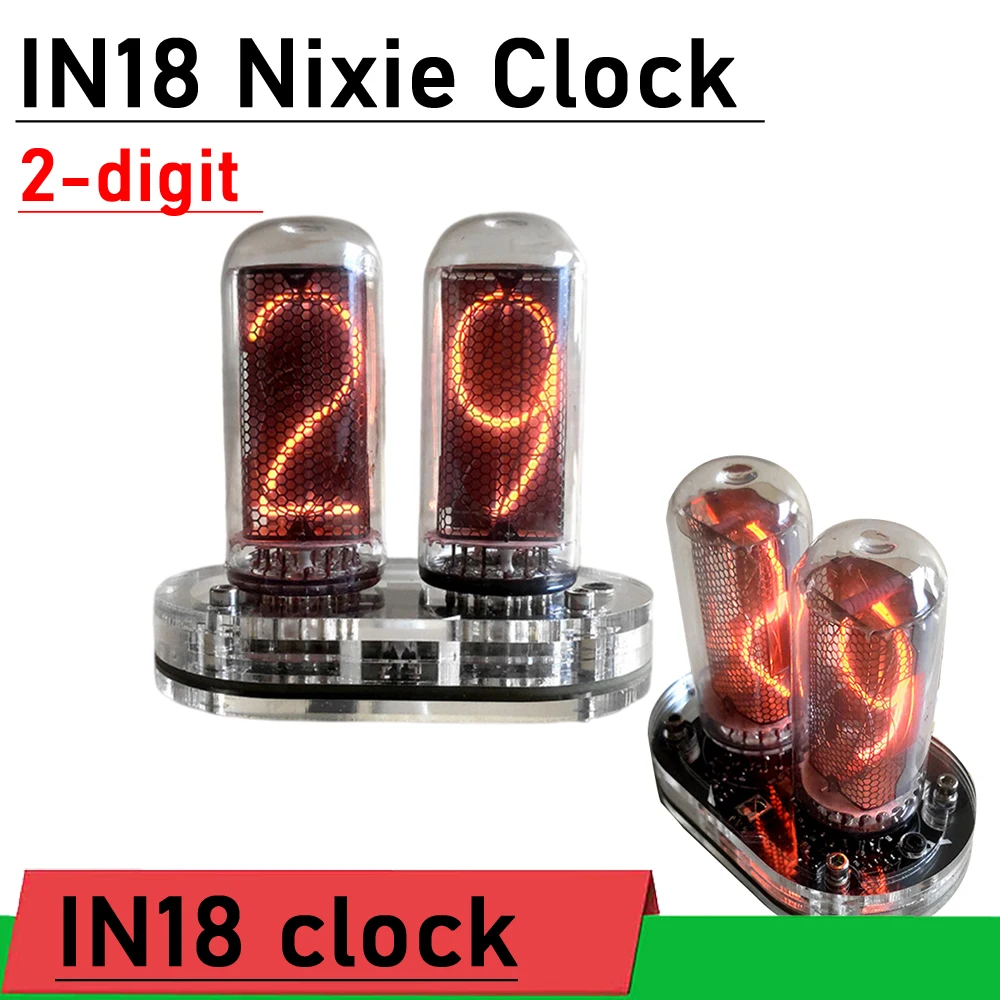 

IN18 Nixie Tube Clock 2-digit digital display IN-18 Glow Tube thermometer Built in Boost module W USB -C POWER