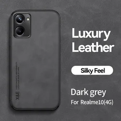 Leather Magnetic Holder Phone Case with Metal Plate - Full Cover, 6.4 for Realme 10 4G (Dark Gery)