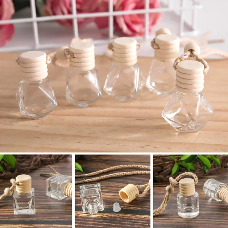 1/5pcs Car Perfume Bottle Air Freshener Car Pendant Perfume Ornament for Essential Oils Diffuser Fragrance Empty Glass Bottle